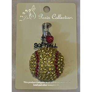 Paris Collection I Love Softball Gold Sequin Necklace Pendant (NEW) 2.5" Tall